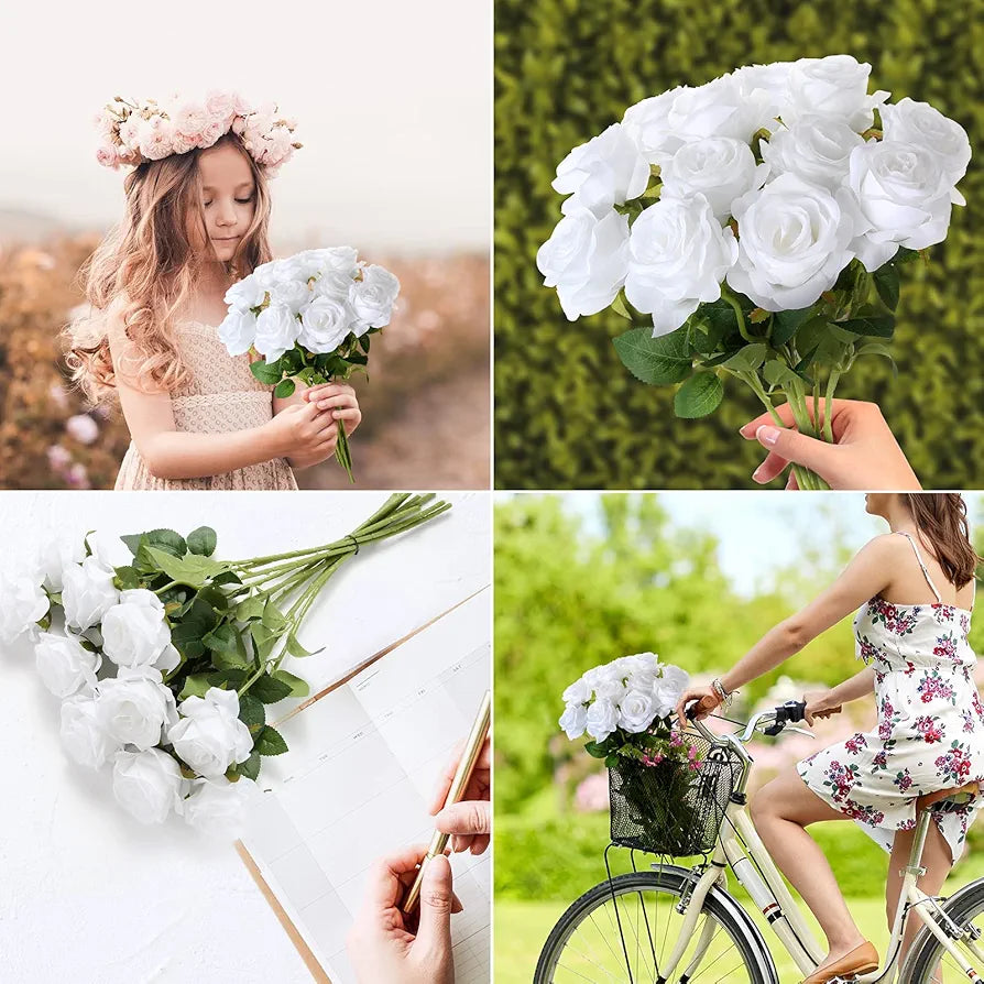 EZFLOWERY 12 Pcs Artificial Roses Flowers Silk